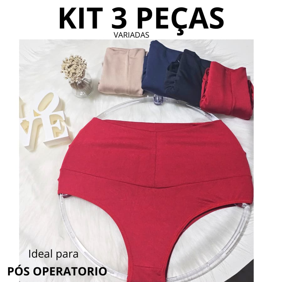 KIT 3 Calcinhas Pós Parto Cos Alto Modeladora Gestante Compressão Seca Barriga Lingerie Feminina