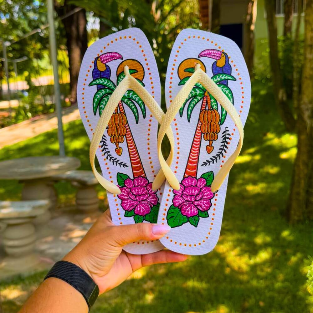 Chinelo Feminino Casual Florais Azulejo Promoção Quadrado Confortável