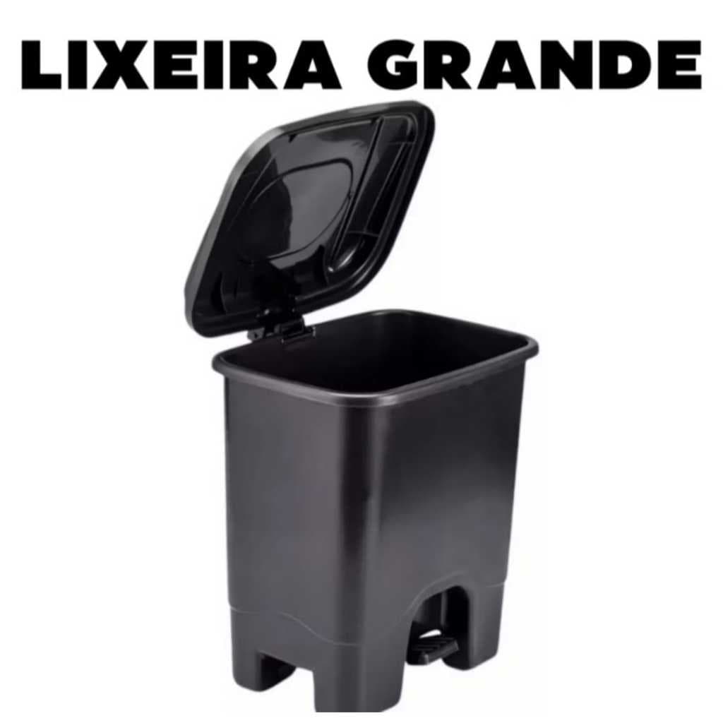 Lixeira 13 Litros Preta   Cesto Com Tampa Grande Com Pedal Escritório Banheiro Cozinha