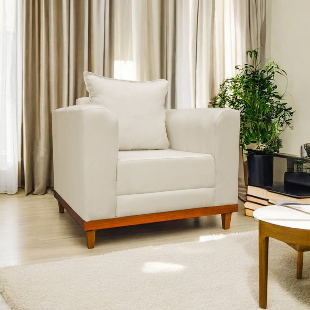 Poltrona Sofá Beny Luxo Com Almofada em Linho - Poltrona para Sala Quarto Recepção Salão Alta Qualidade