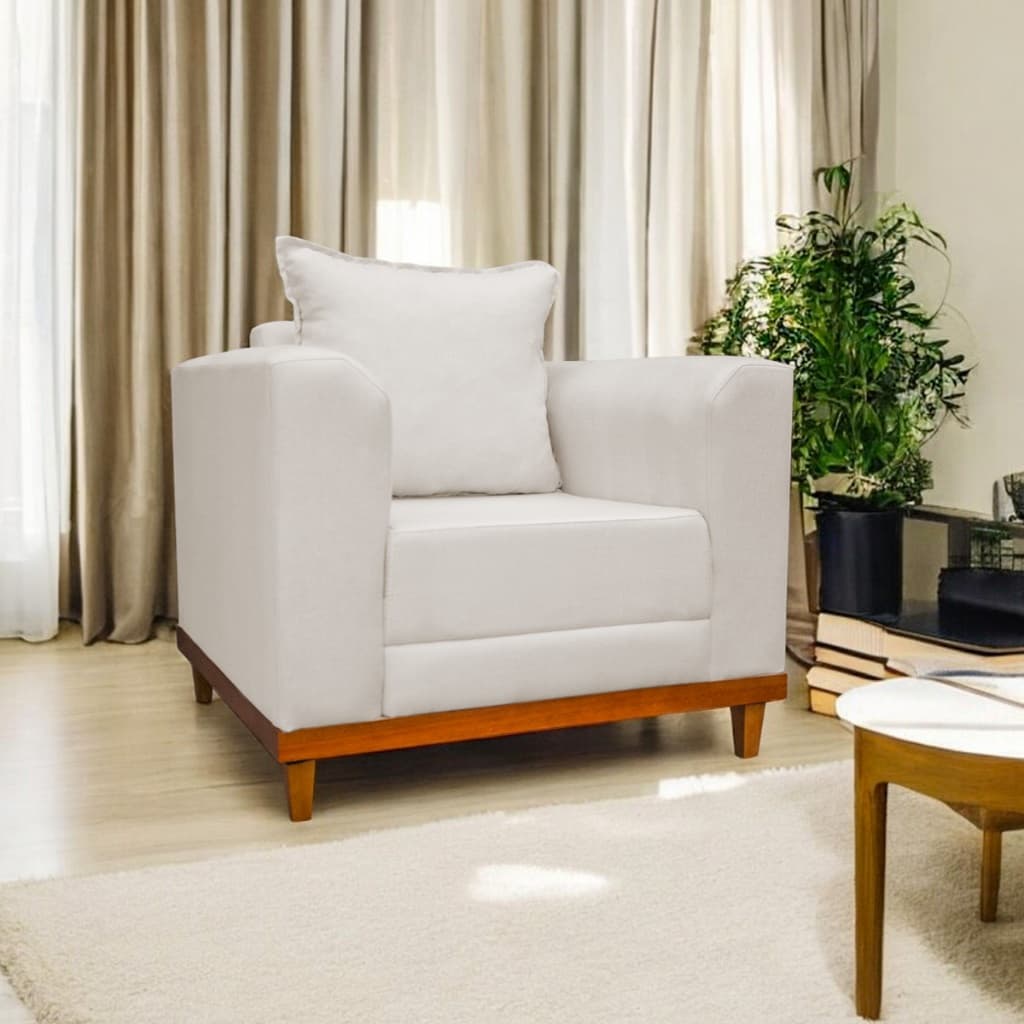 Sofá Poltrona Bene Confortável com Almofada Linho Base de Madeira