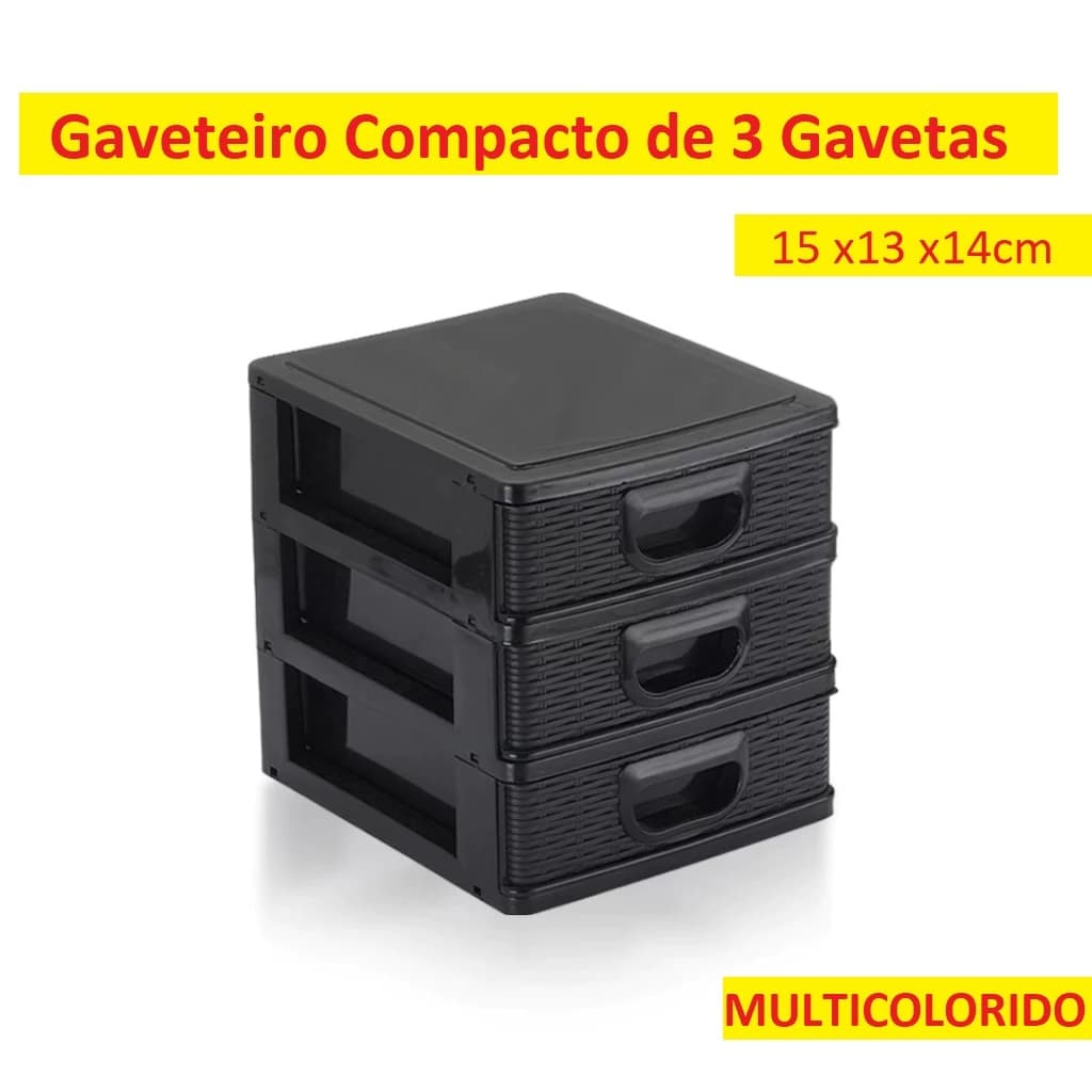 Gaveteiro 15 x13 x14cm Para Casa Mini Porta Tudo 3 Gaveta P DELTA Organizador Multiuso