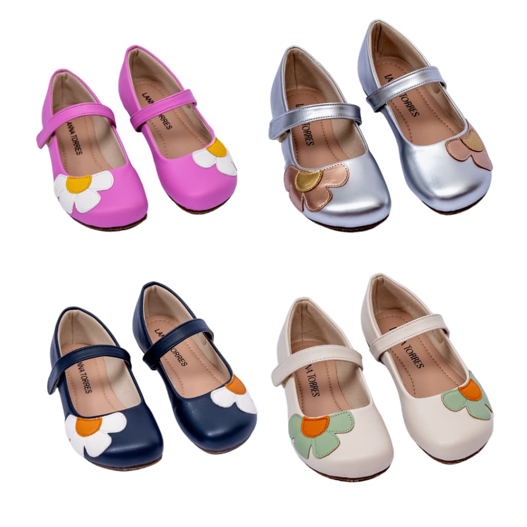 Sapatilha Flora Infantil menina, com Velcro ,Confortável, Solado Antiderrapante, Festas, Casamento, Formatura Batizado
