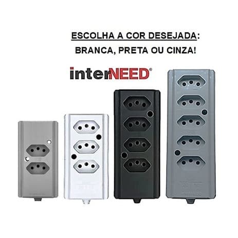 Tomada Em Barra Dupla Tripla Quadrupla e Quintupla 2P+T Biamp 20A Interneed 10A Cinza Preta Branca Tomada Extensã