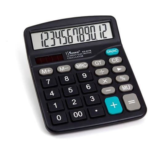 Calculadora De Mesa Escritório Display 12 Dígitos Simples Cor Preto + Pilha Brinde