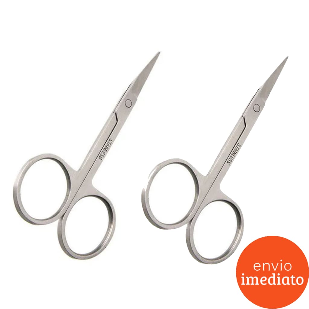 Kit 2 Tesourinha Para Cortar Unha Sobrancelha E Cílios - Ponta Curva E Fina