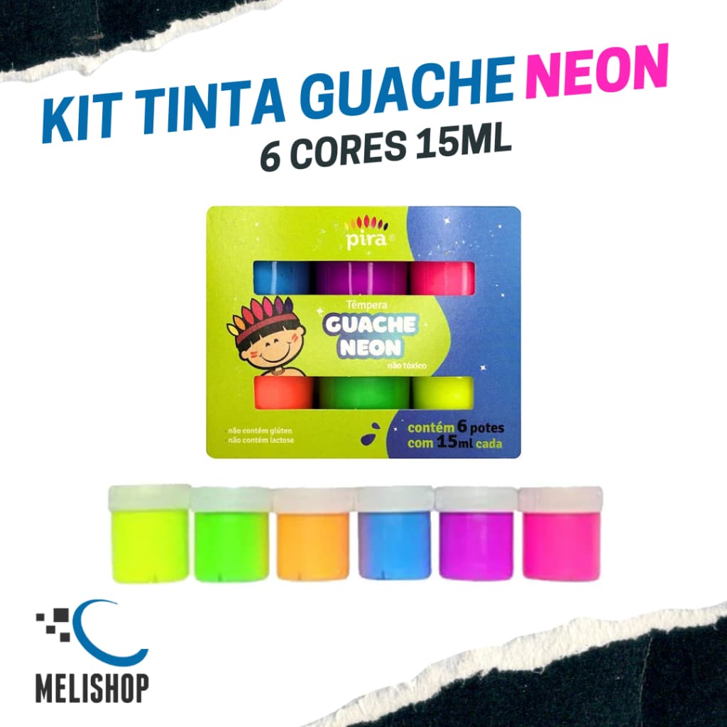 Kit Tinta Guache Neon 6 Cores 15 ml Piratininga