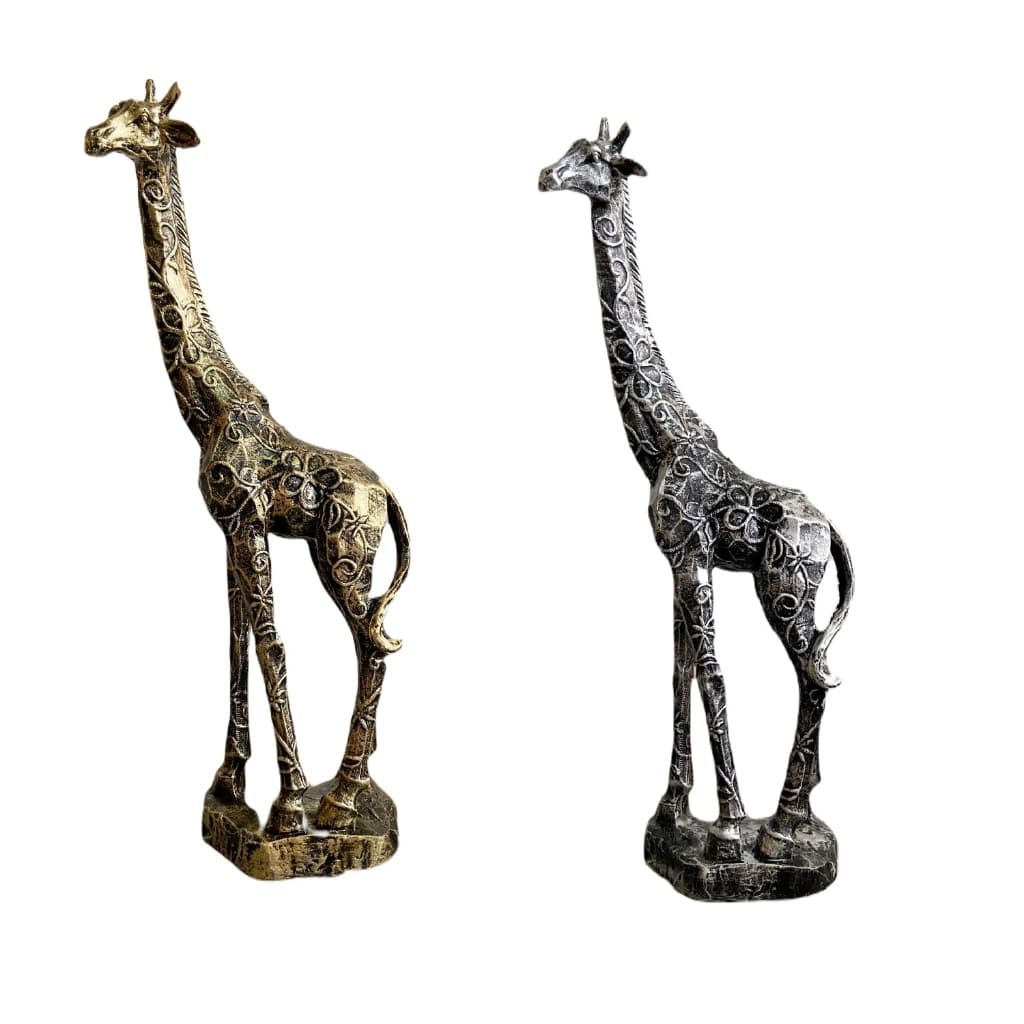 Girafa Decorativa Luxo em Resina - Animal Dourado e Prata