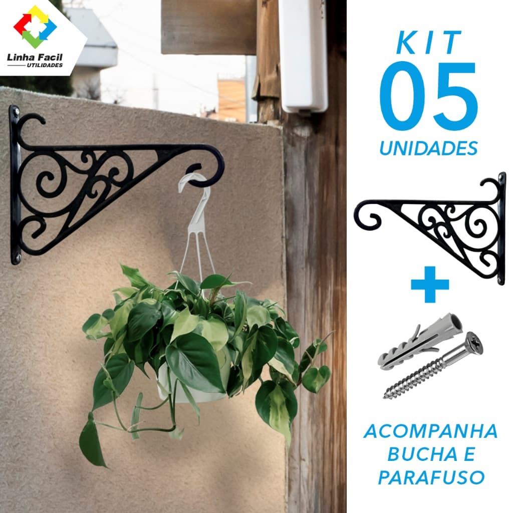 5 Suporte de Parede Para Pendurar Vasos Flores de Plástico Resistente para Jardim Suporta até 7kg