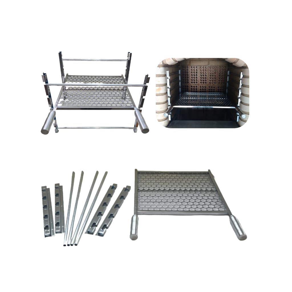 Kit grelha moeda inox com suporte de churrasqueira 5 niveis até 60cm largura