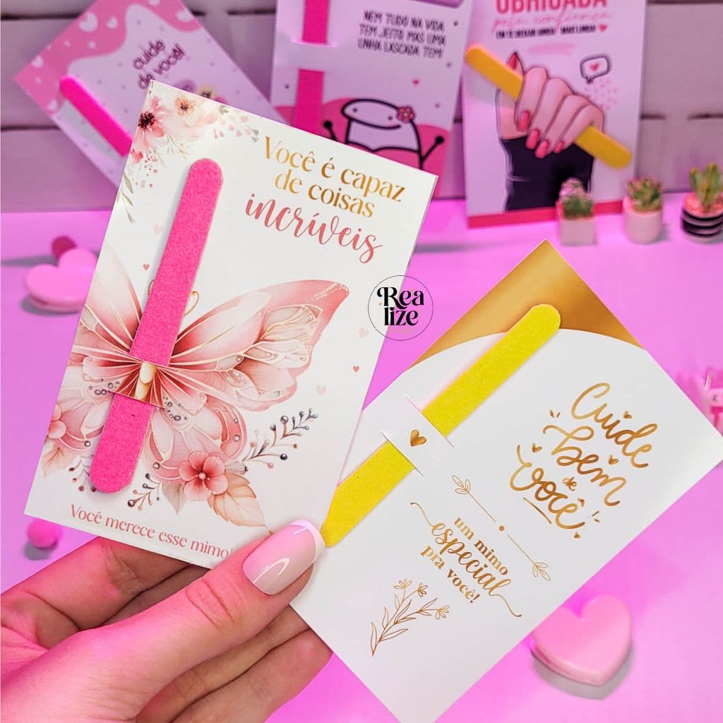 Cartão com mini lixa  /  mimo para cliente│24un ou 36un