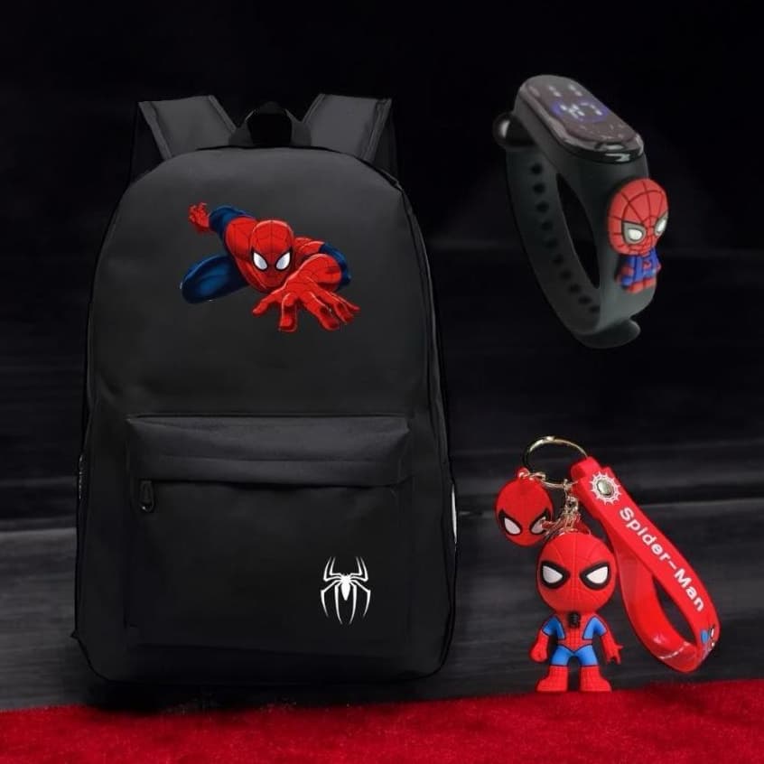 Kit Mochila Reforçada Homem Aranha + Relógio + Chaveiro Lançamento sk 04