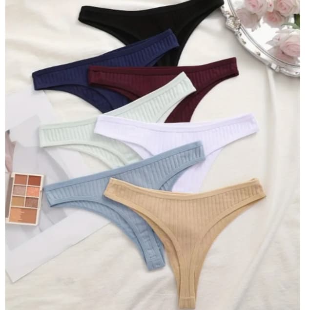 Kit  Calcinhas Algodão Fio Dental Canelado Confortável Moda Íntima Feminina