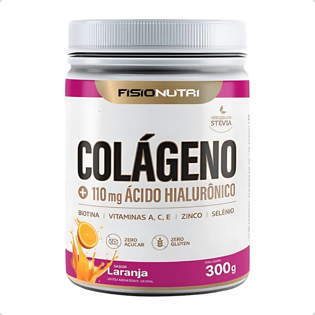 Colágeno Hidrolisado + Ácido Hialurônico Pote 300g Laranja - Fisionutri