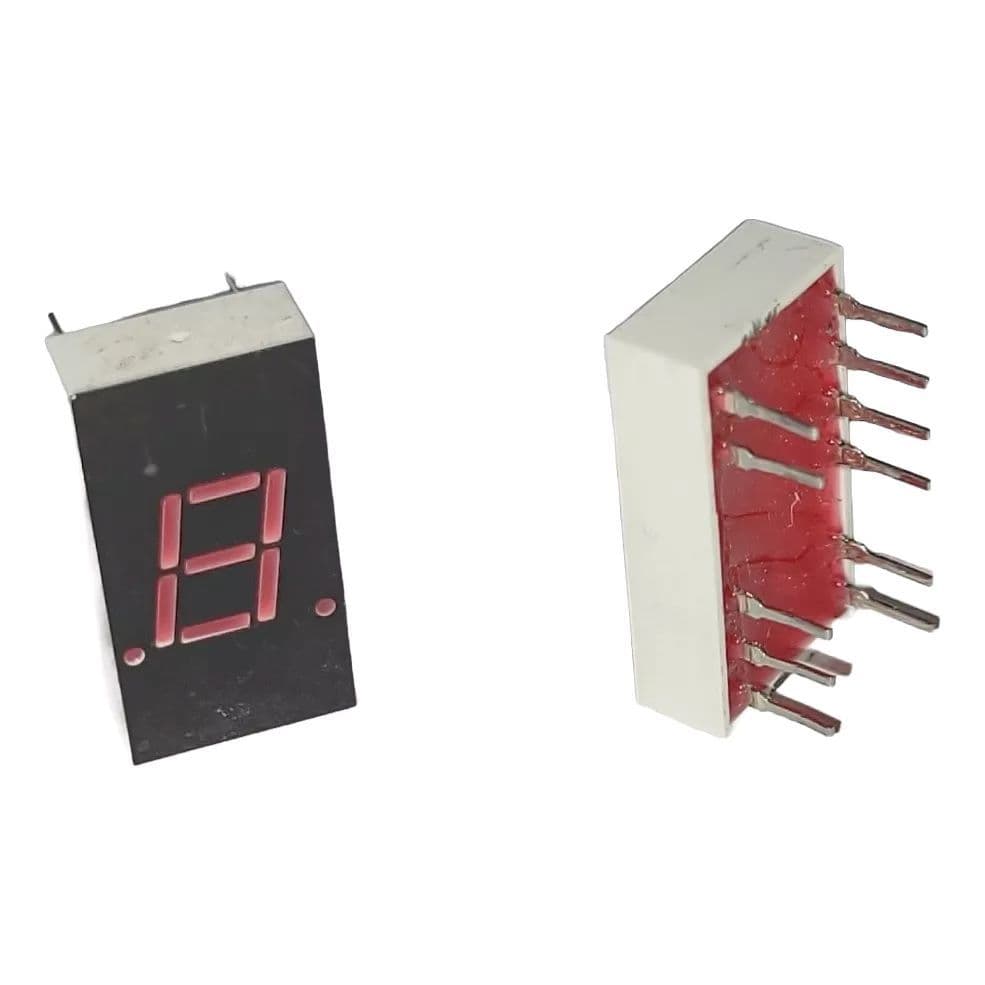 (2 pçs) Display 7-seg + ponto direita 7,62mm Anodo comum