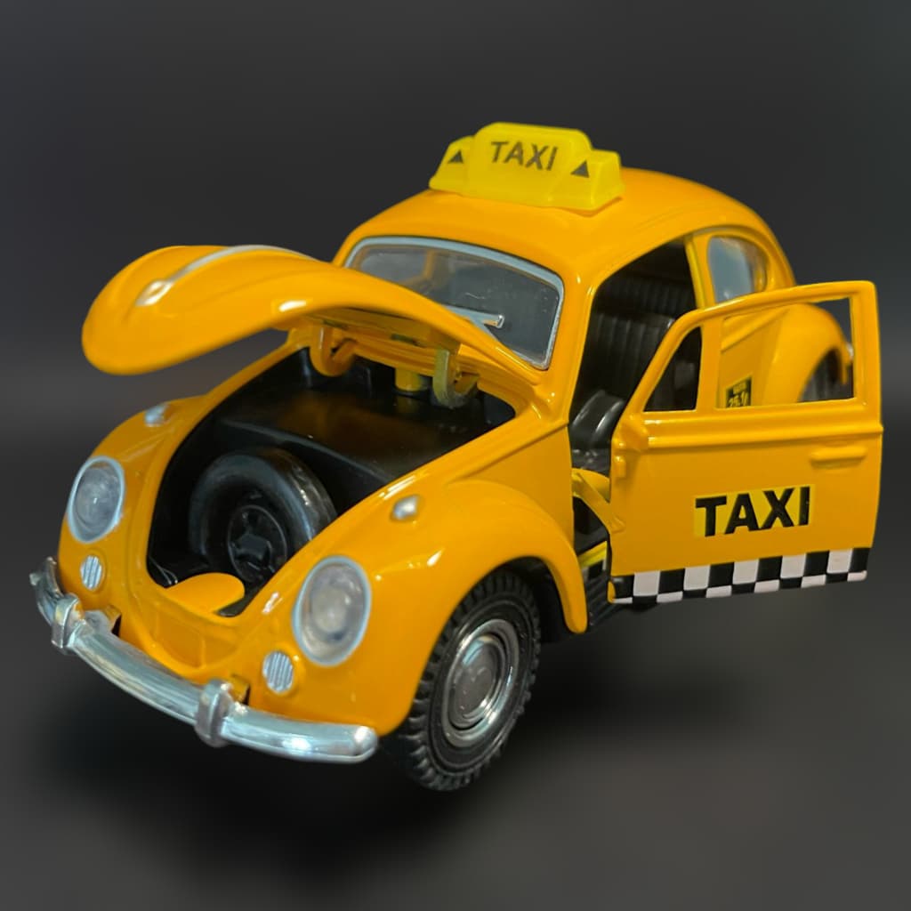 Miniatura Fusca Táxi 1:32 com Fricção e Portas que Abrem Carrinho Volkswagen 🚖 Colecionável Realista
