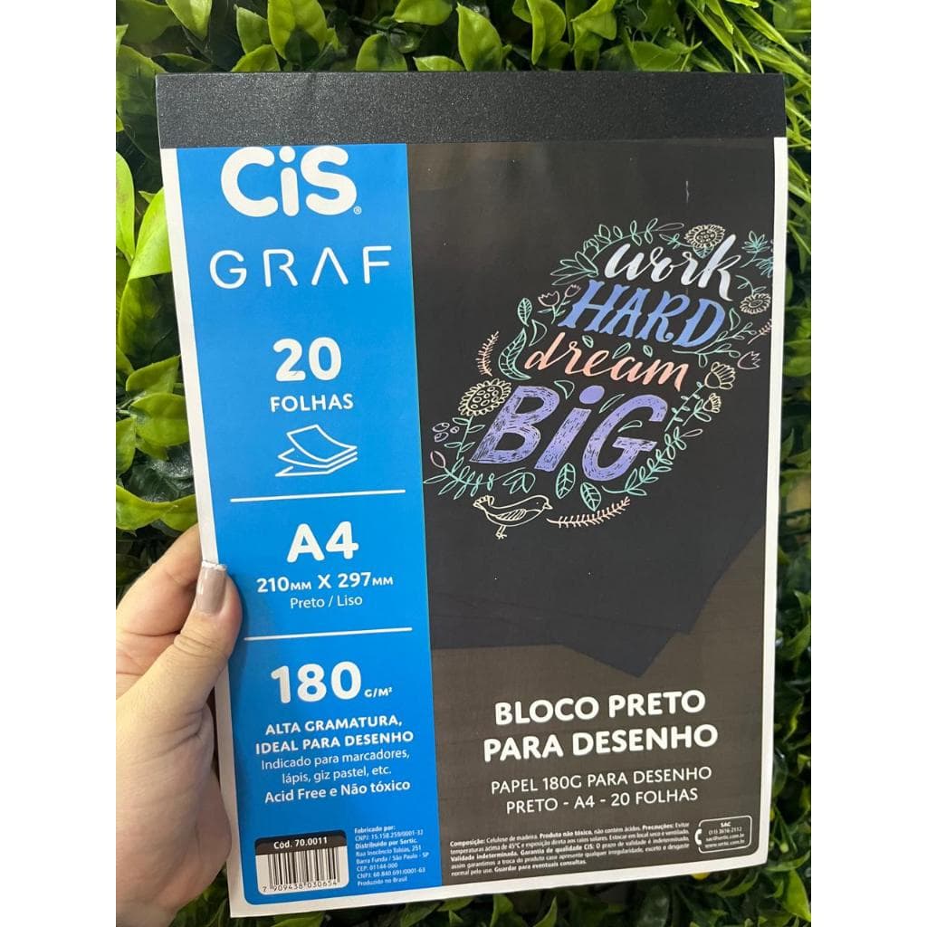 BLOCO PRETO PARA DESENHO 180 GR 20 FOLHAS A4 CIS