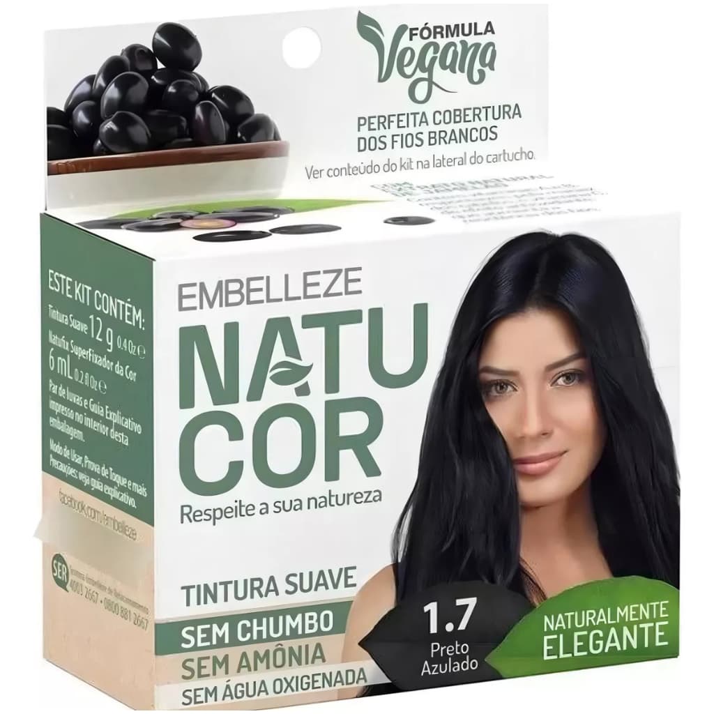 01 Tinta de Cabelo Natucor suave sem amônia e sem água oxigenada 12g