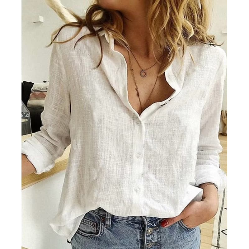 Camisa de Vesco linho solta feminina de manga comprida de cor liso