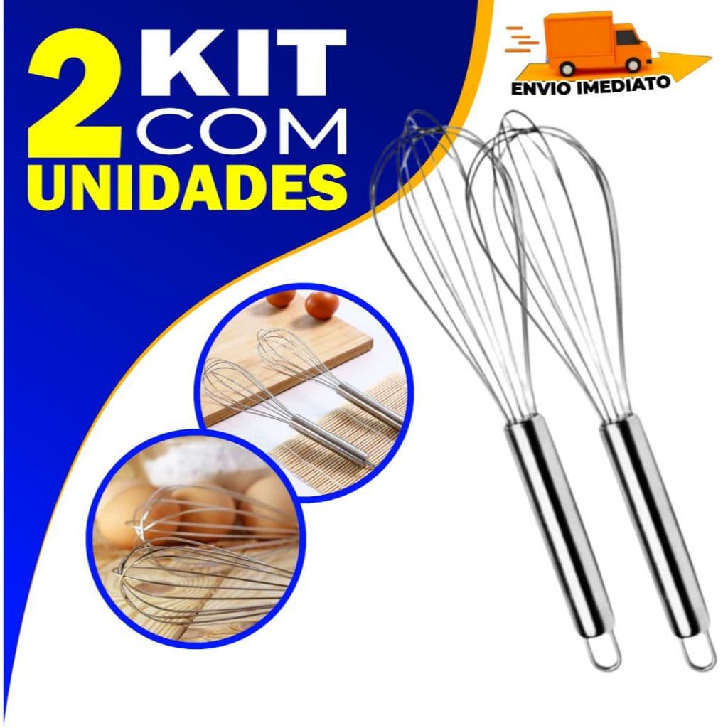 Kit 2 Batedor Fouet Profissional De Ovos E Massas Em Aço Inox