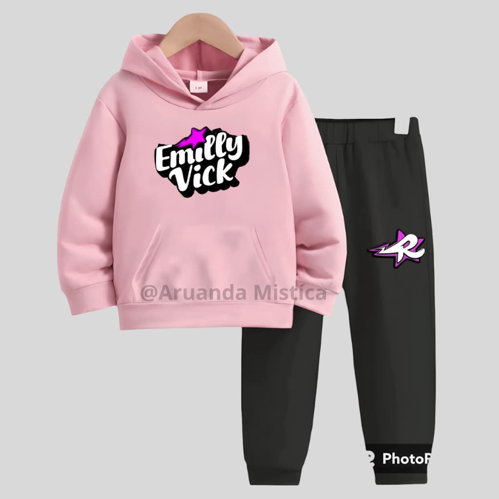 Conjunto Moletom Infantil Emilly Vick Youtuber Os Rosas Blusa De Frio Flanelado