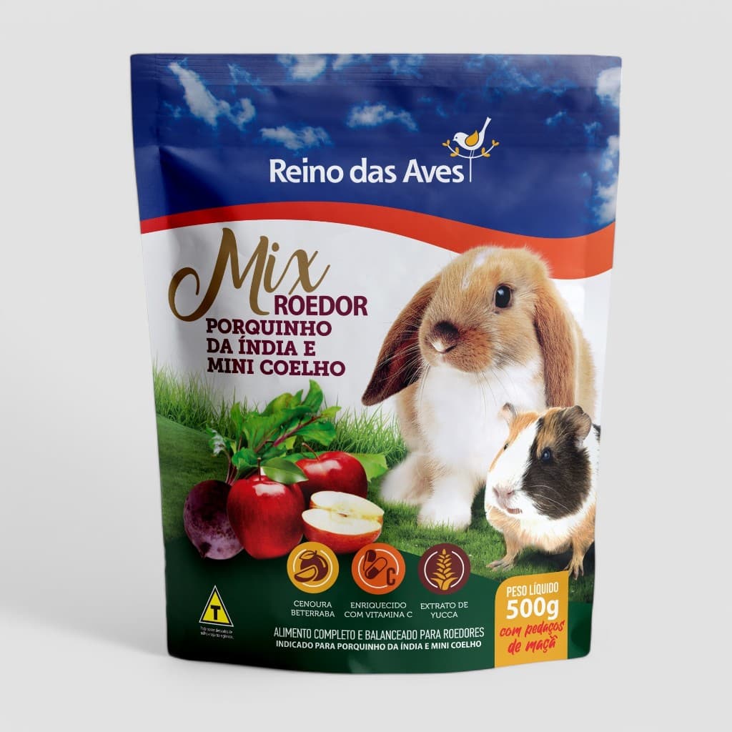 Ração Porquinho da Índia e Mini Coelho Mix Roedor 500g