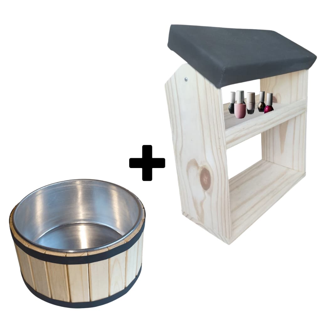 Tina Escalda de Pés Bacia de Pedicure + SPA Suporte Apoio de Pernas Articulado MADEIRA