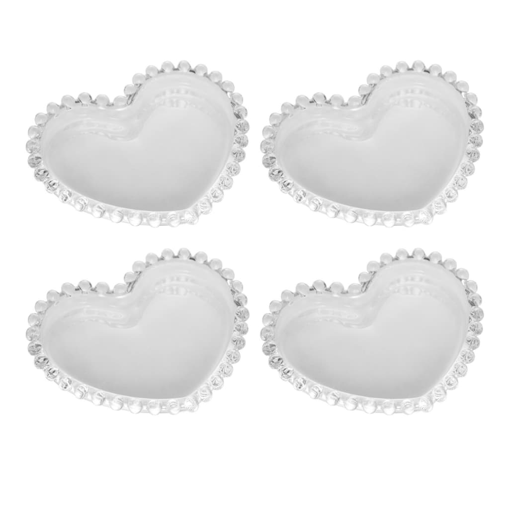 Jogo 4 Pratos Sobremesa de Vidro Petisco Travessa Rasos Pires Coração Pearl Wolff 12cm Transparente