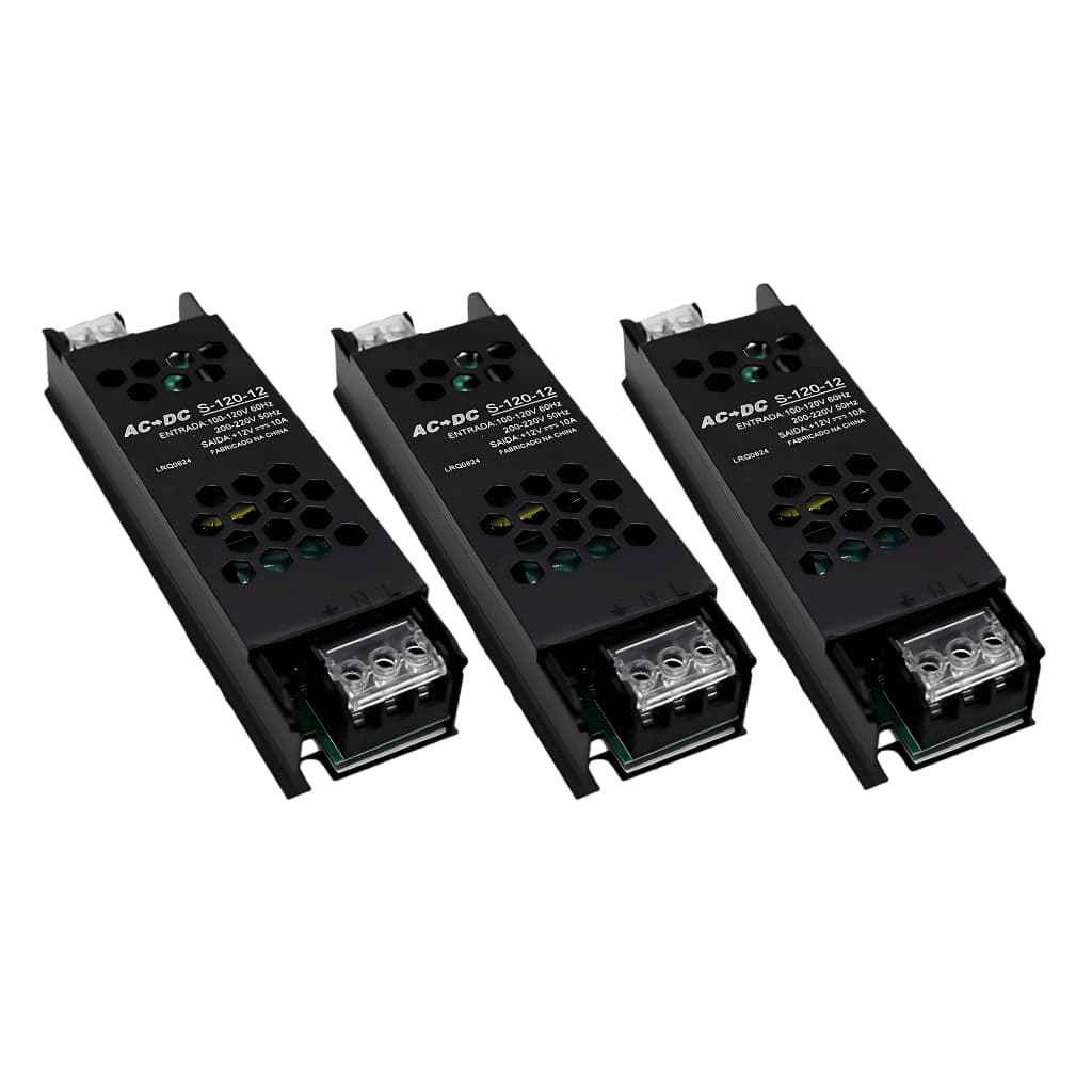 Kit 3 Fonte Chaveada 12v 10a 120w P/ Cftv Som Led Fita Entrada Bivolt