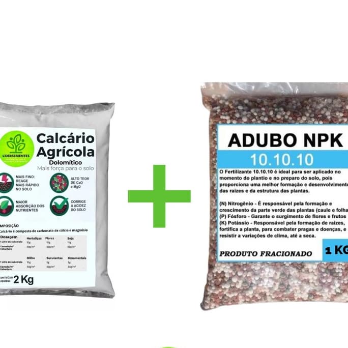 Kit Adubo Fertilizante NPK 10.10.10 + Calcário Agrícola Dolomítico Prnt 80% Fracionado Hortaliças Flores Rosa do Deserto