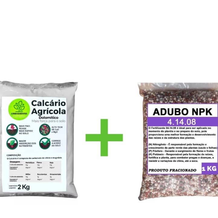 Kit Adubo Fertilizante NPK 041408 + Calcário Agrícola Dolomítico Prnt 80% Fracionado Hortaliças Flores Rosas do Deserto