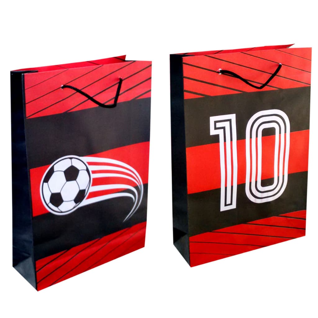 Sacolas De Papel Rubro Negro Vermelho e Preto Futebol 25x17x6cm 10u a 50u Para Lembrancinha Aniversário Surpresa Festa