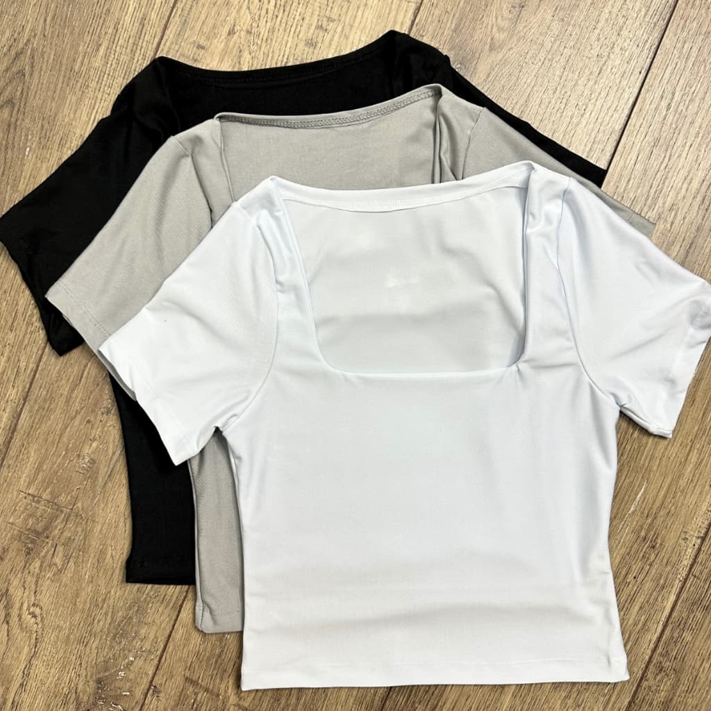 kit cropped feminino suplex decote quadrado 3 peças