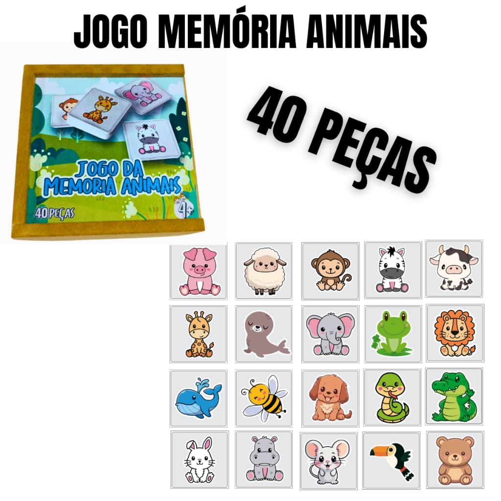 Jogo da Memória Animais Brinquedo Educativo Infantil Pedagógico Alfabetização Madeira Menina Menino