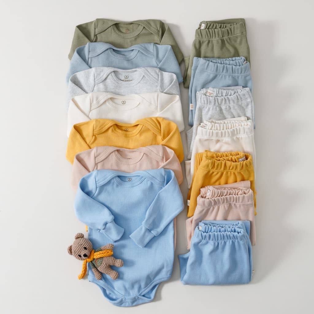 Kit Roupa De Bebe 4 Peças Canelado 2 Conjuntos Body Manga longa E Mijão Barato Enxoval