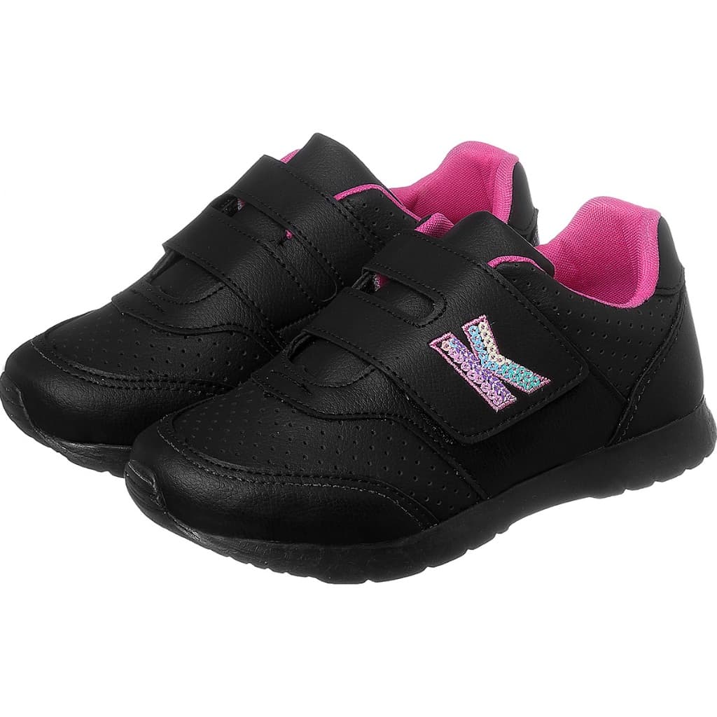 Tênis Infantil Menina Bordado Preto Pink Escolar Kidstep