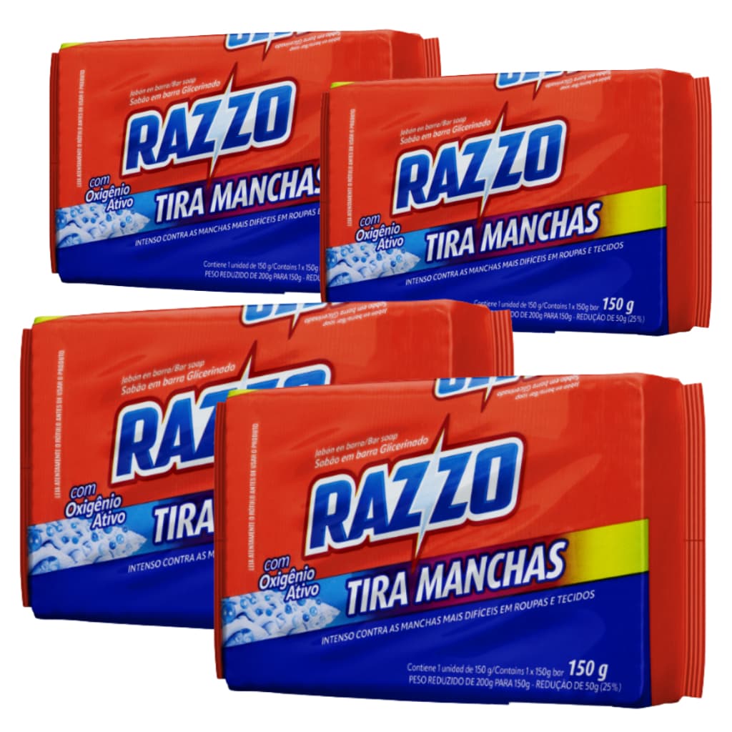 kit 04 Sabao em Barra Razzo Tira Manchas