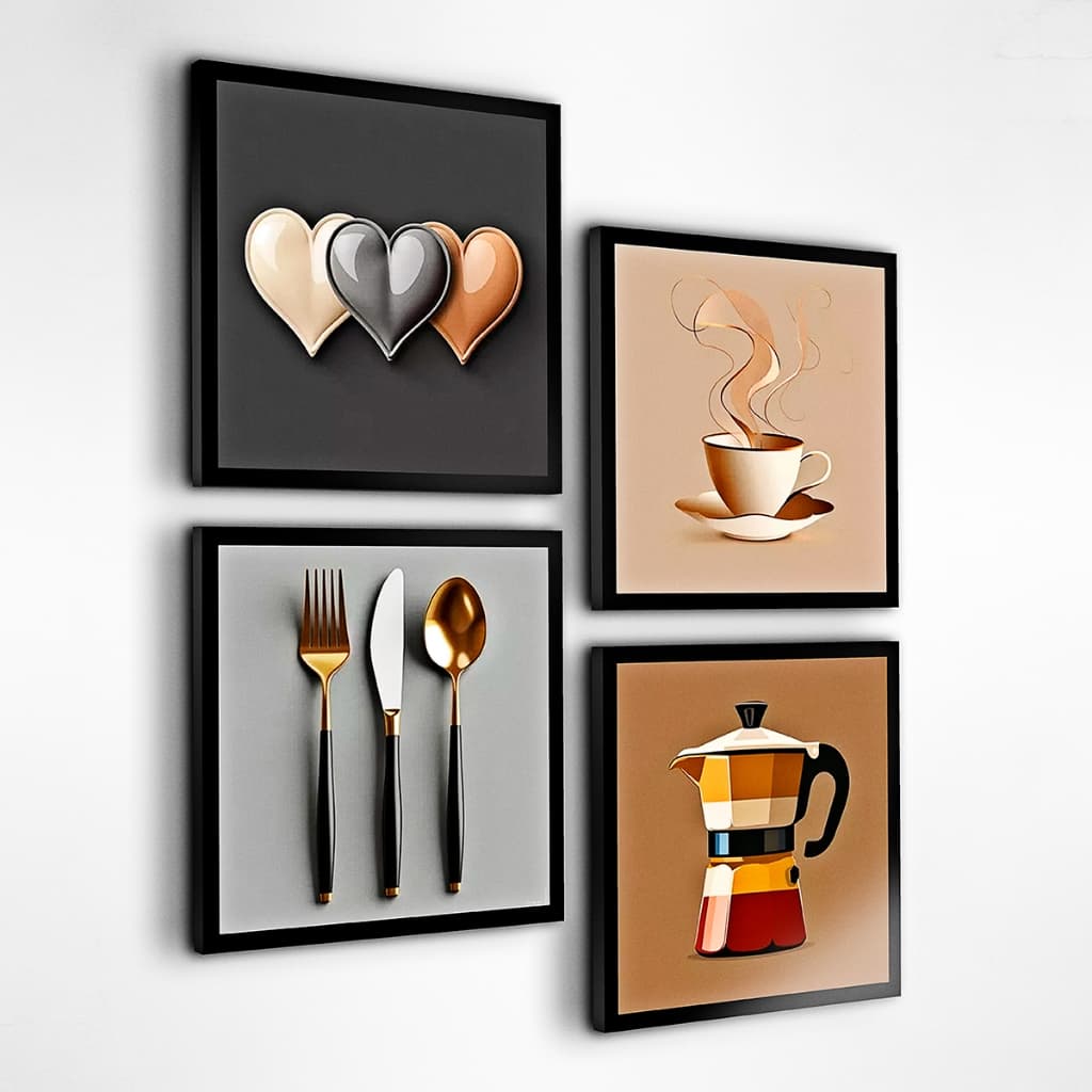 Kit 4 Quadros Decorativos Café Xícara Cozinha Cantina Mdf