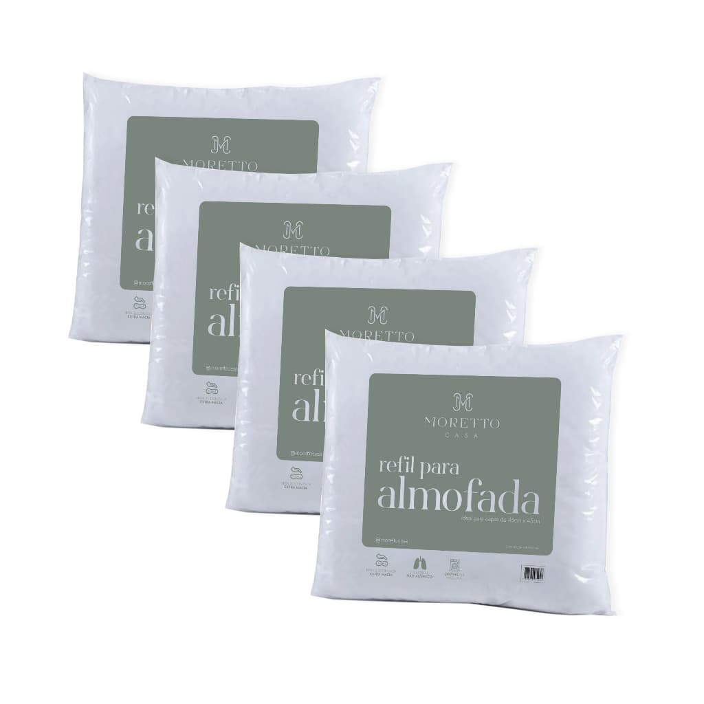 Kit c/ 04 Enchimentos Refil Almofada 45cm x 45cm - Fibra Siliconada