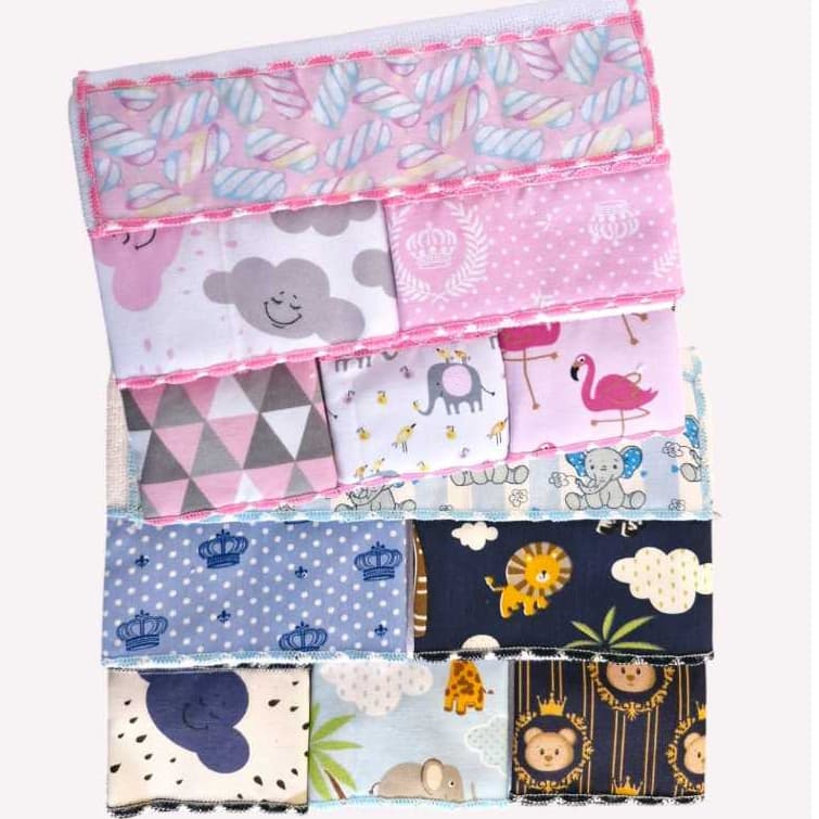 Kit 10 Toalhinhas De Boca Higiene Do Bebê Tecido Felpudo Extra Macio Menina e Menino