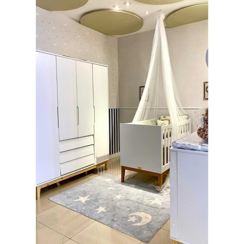 Mosquiteiro Para Berço Poly Tulle Com Renda Pompom Teto Dossel Cortinado