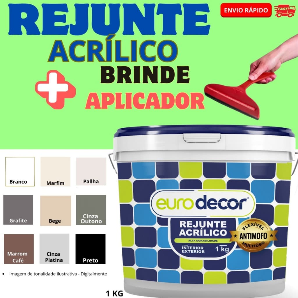 Rejunte Líquido 1KG Ou 5KG Antimofo Banheiro Interno Externo Várias Cores + Aplicador