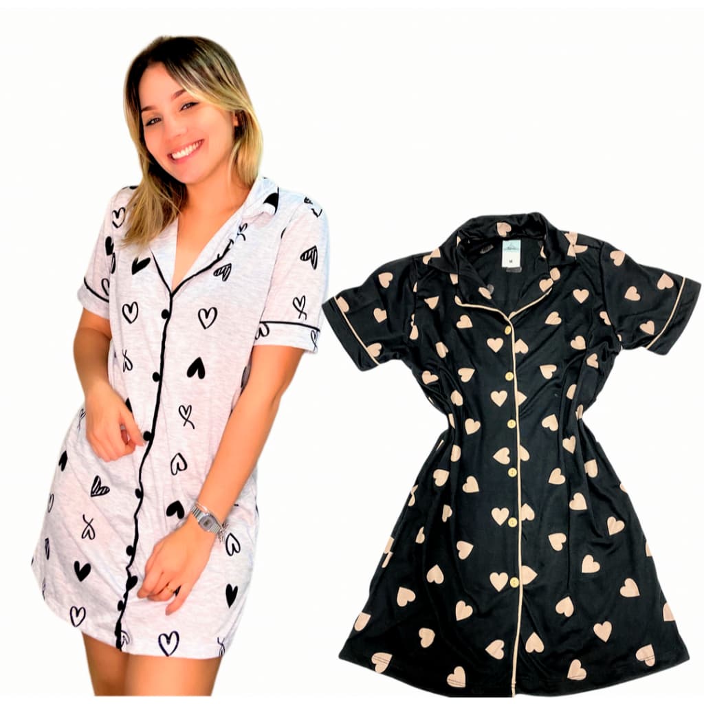 Kit 2 Camisola Americana Com Botões Amamentação Maternidade Pós Parto  Abertura Frontal Malha Verão