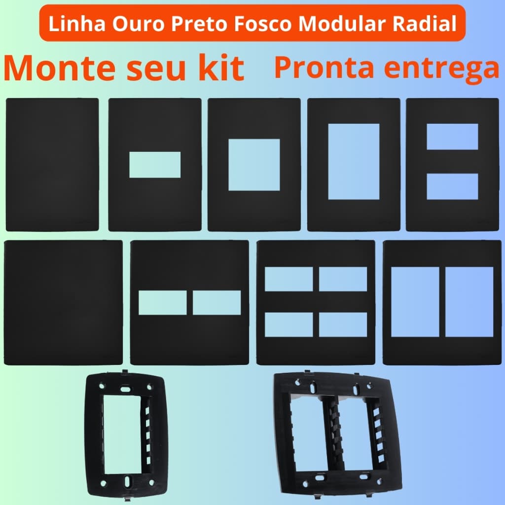 Placas (Espelhos) 4x2 | 4x4 para Tomadas e Interruptores Linha Ouro Preto Fosco Modular RADIAL