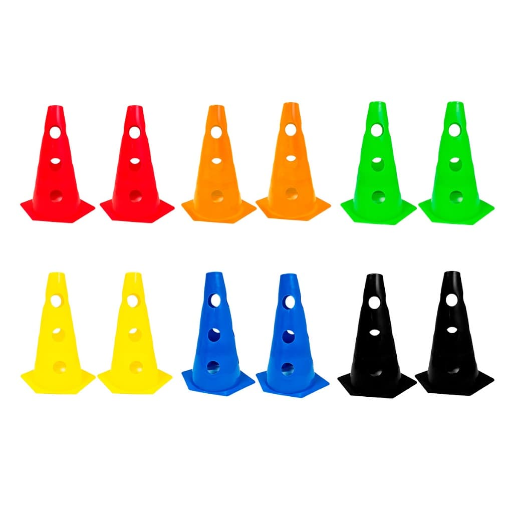 12x Mini Cone Sinalização Esportivo 23cm Agilidade Furado