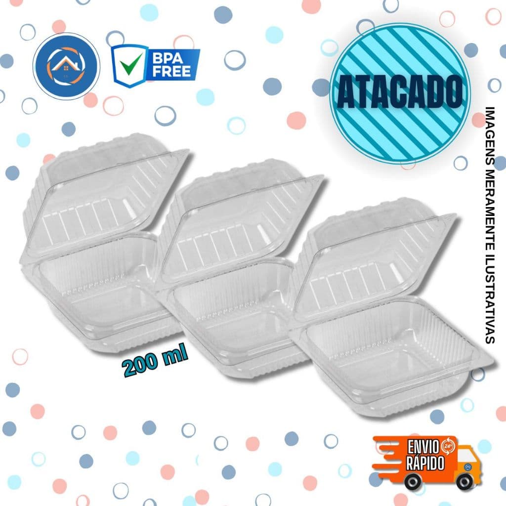 Embalagem para Delivery/Vendas de Bolo, Doces e Sobremesa - DOCE QUADRADO 200ml (641) c/50un, c/100un, c/200un e c/300un