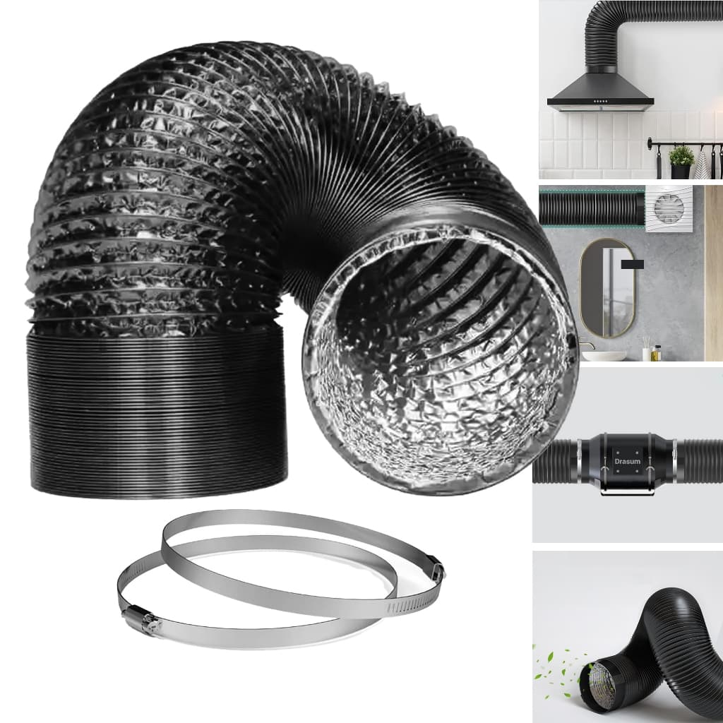 Duto Flexivel 100mm 5 Metros De Aluminio Preto Resistente  + 2 Abraçadeiras Para Exaustor Coifa