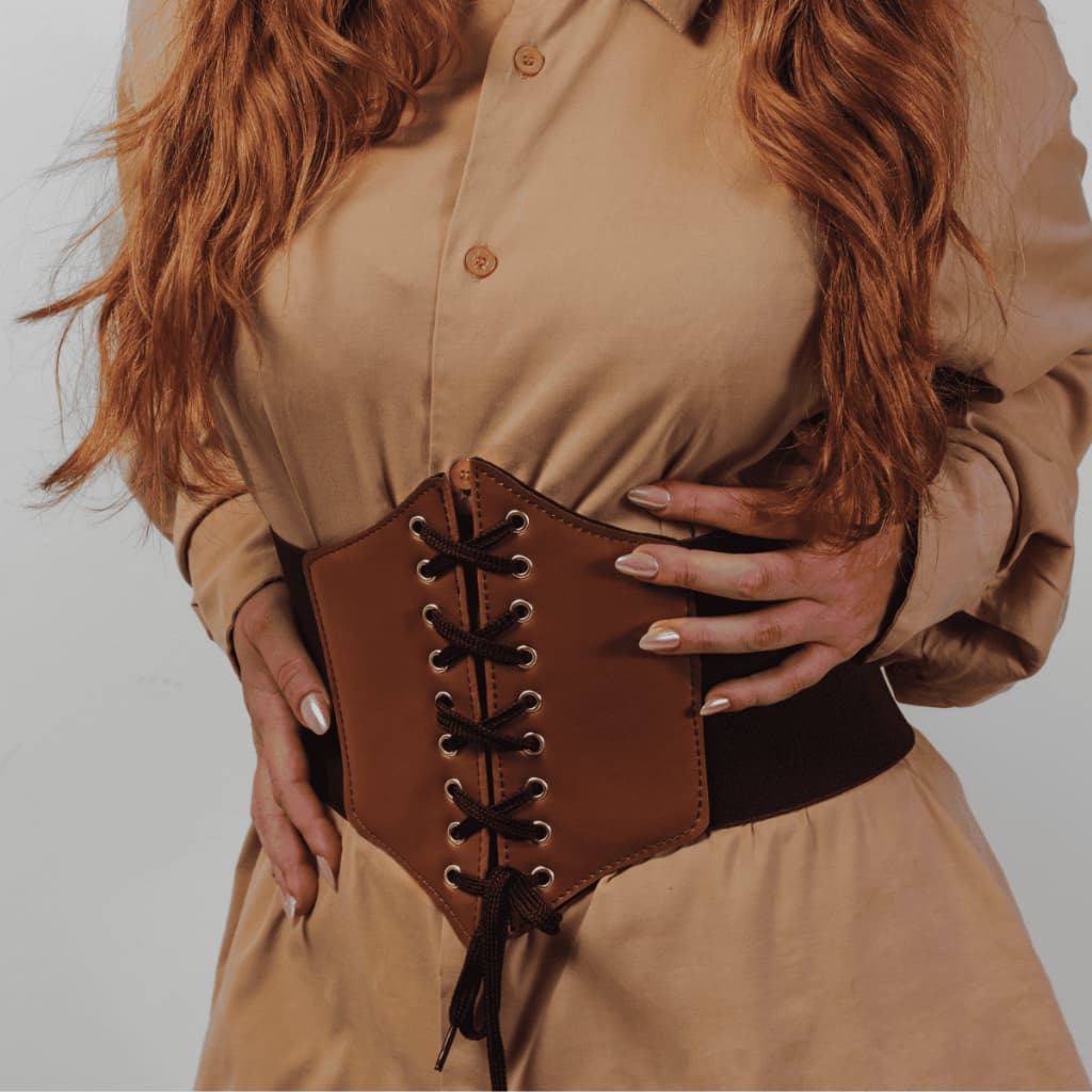 Espartilho Corset Marrom Medieval Feminino Cospley Punk Rock Off