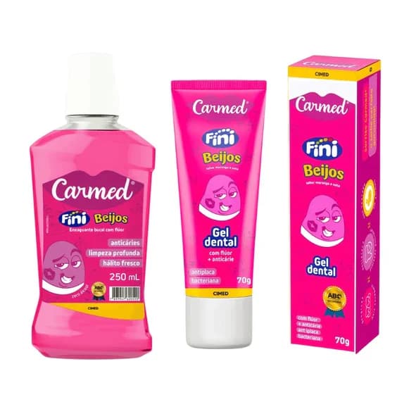 Kit 1 Gel Dental Carmed Fini Beijos 70g+Enxaguante Bucal Carmed Fini Beijos 250ml