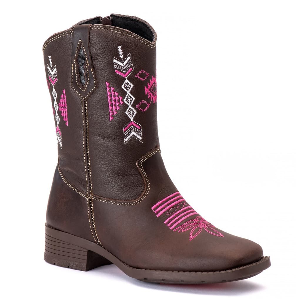 Bota Texana Campero Infantil Feminina Café com Zíper